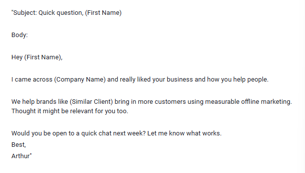 Simple B2B email outreach template by Arthur Favier, CEO of Oppizi
