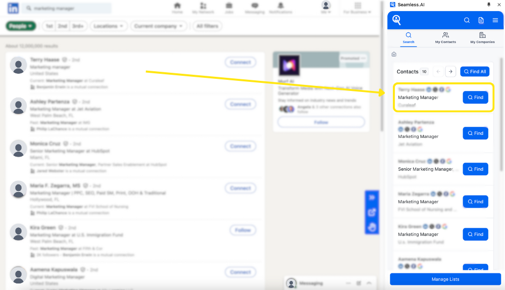 Find related contacts in the Chrome Extension, as shown in the LinkedIn Search