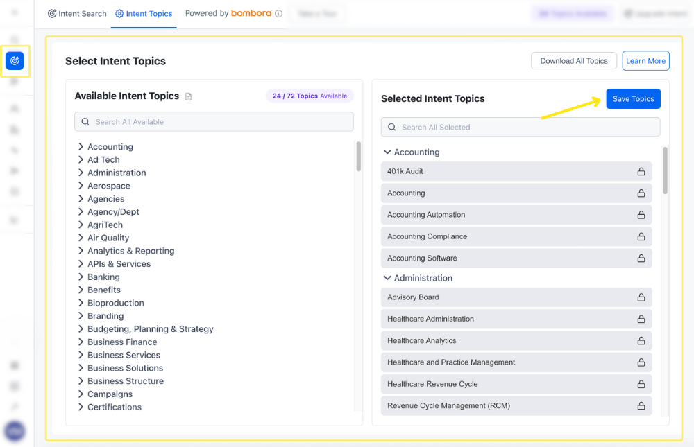 Select Buyer Intent Topics
