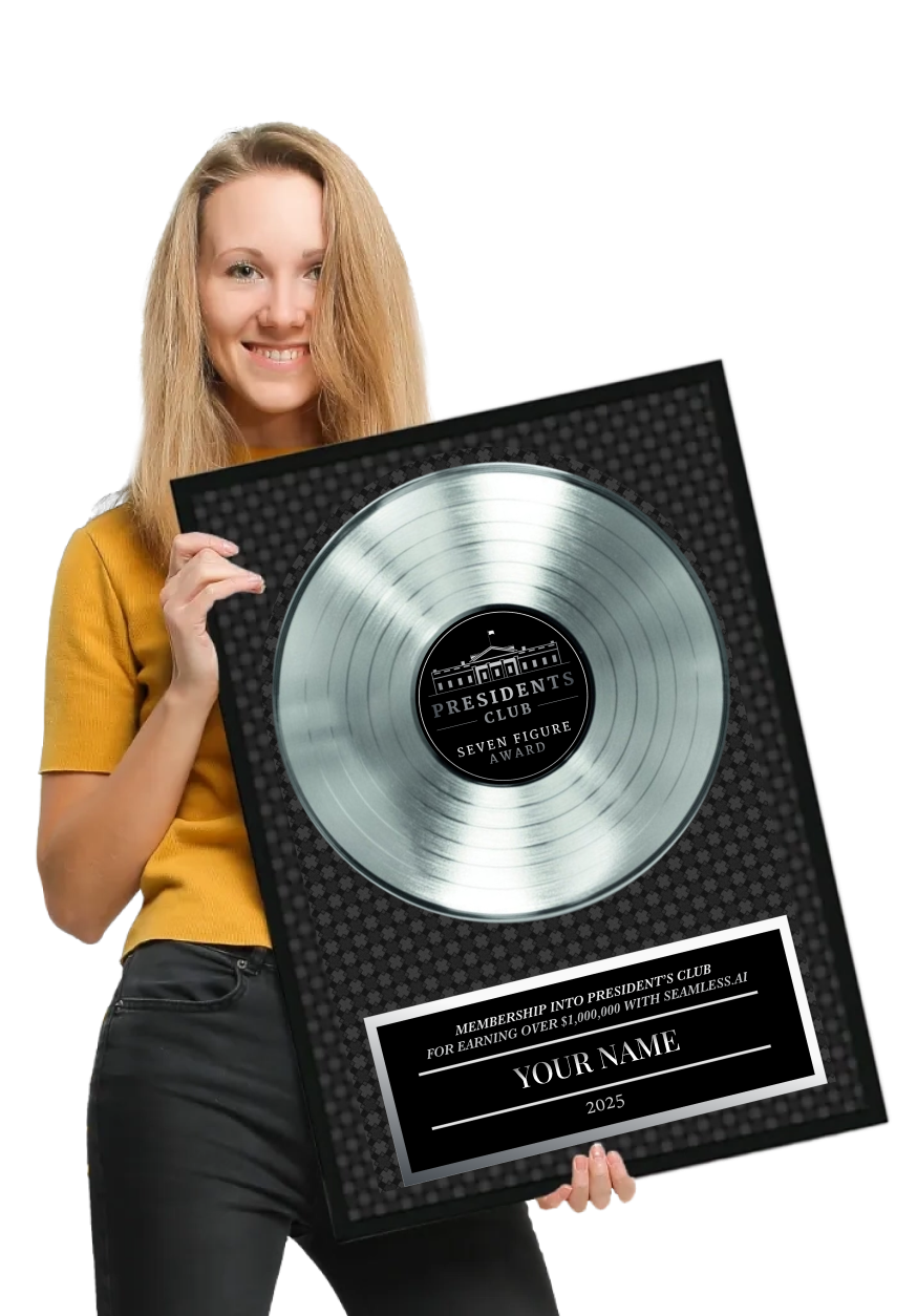 woman holding 7-figure President's Club award