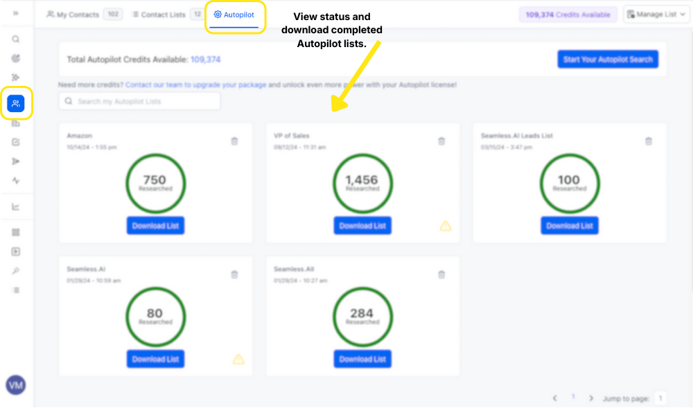 View Autopilot lists after completion.